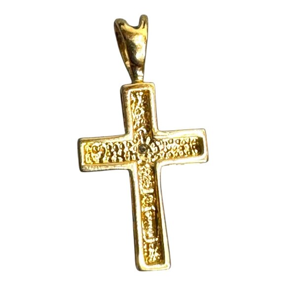 Vintage Sterling Silver 925 Gold Vermeil Cross Pendant With Faux Diamond Accents - Picture 2 of 5